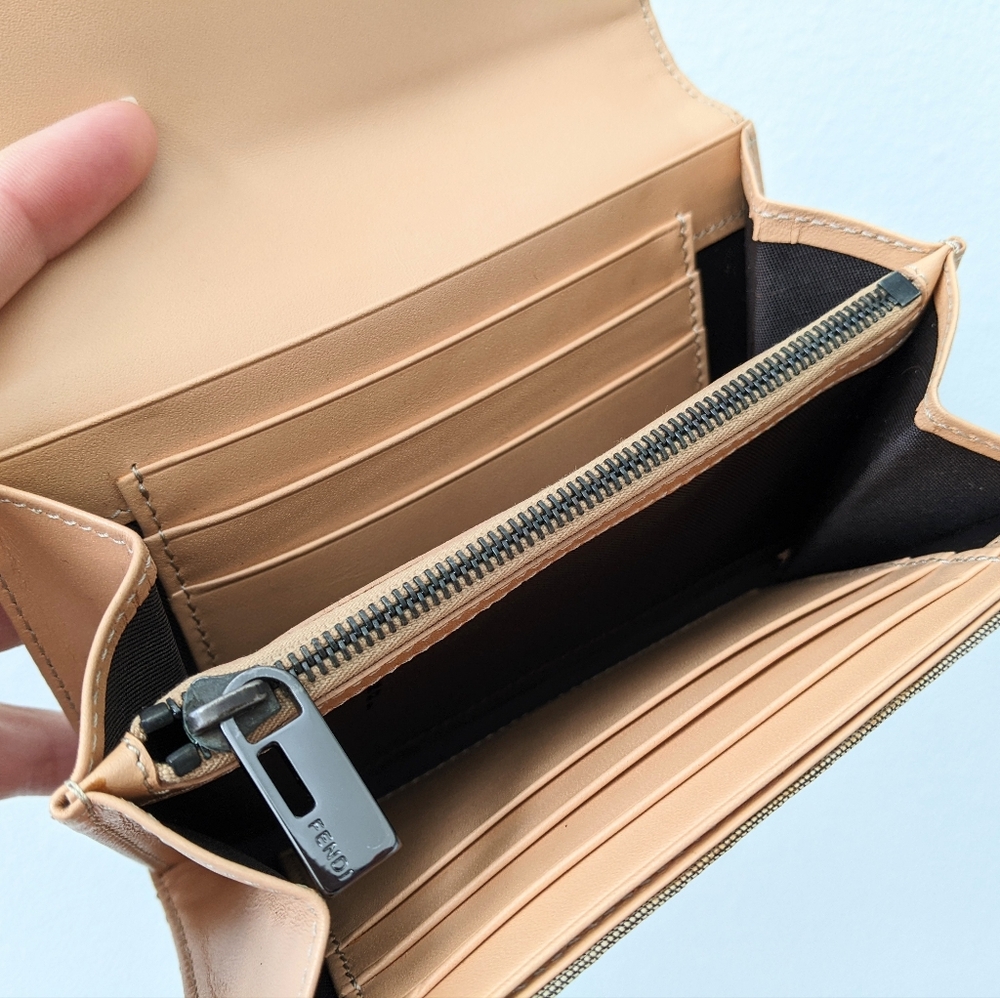 Fendi Brown Monogram Canvas Wallet with Peach Leather Accent - Picture 8 of 14
